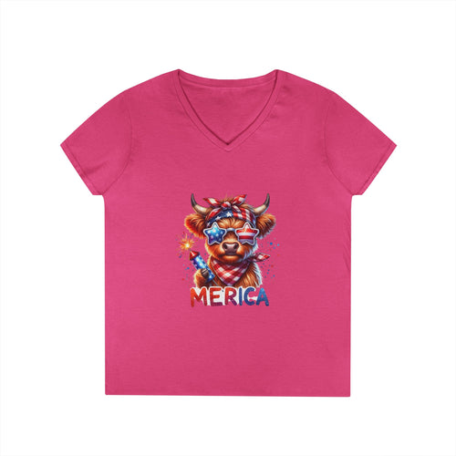 'Merica Patriotic Cow V-Neck Tee